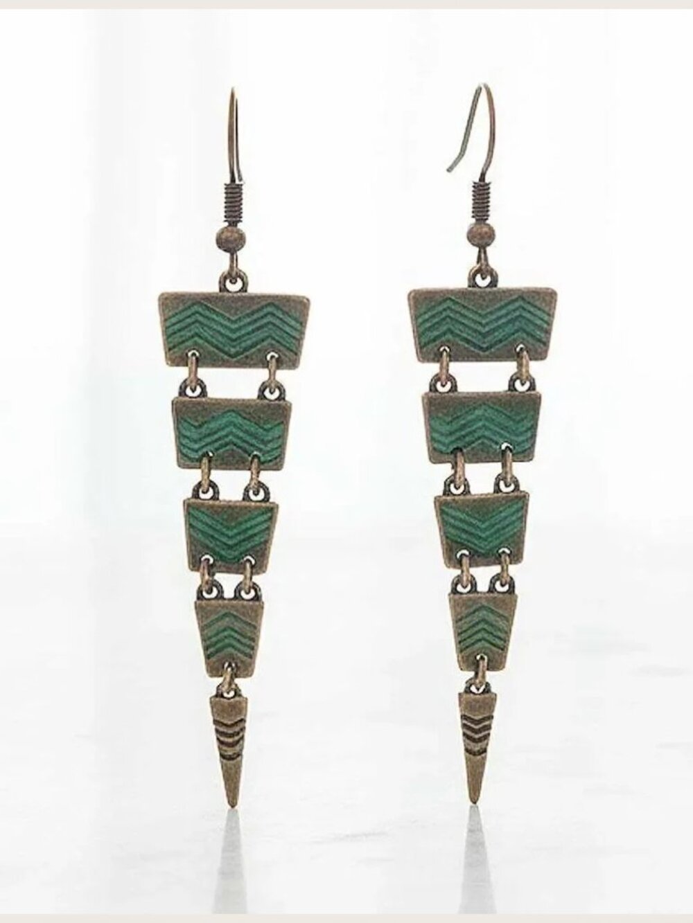 Ladies Triangular Blue Aztec Earrings - Picture 5 of 8